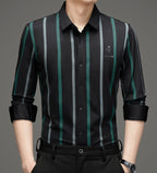 Premium Green Black Vertical Stripe Formal Shirt for Men