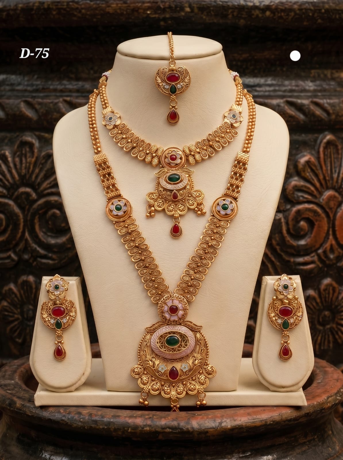 Ayudhara Rajwadi Pushpa Antique Dual Layer Necklace Set