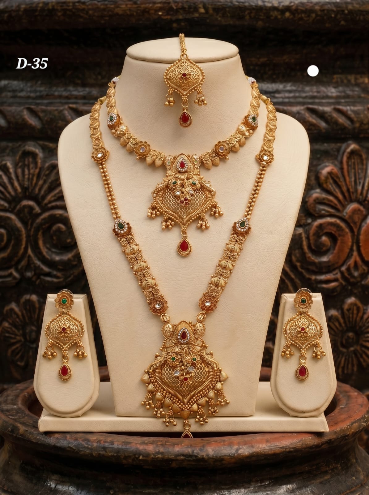 Ayudhara Rajwadi Antique Dual Layer Bridal Necklace Set