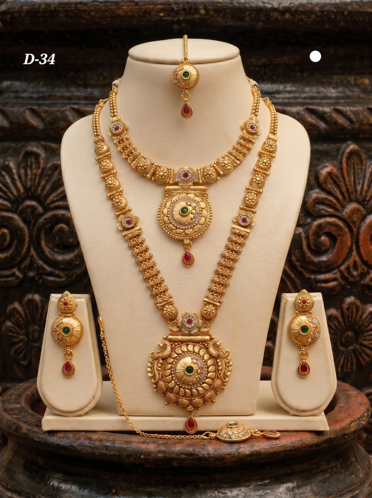 Ayudhara Antique Dual Layer Temple Necklace Set