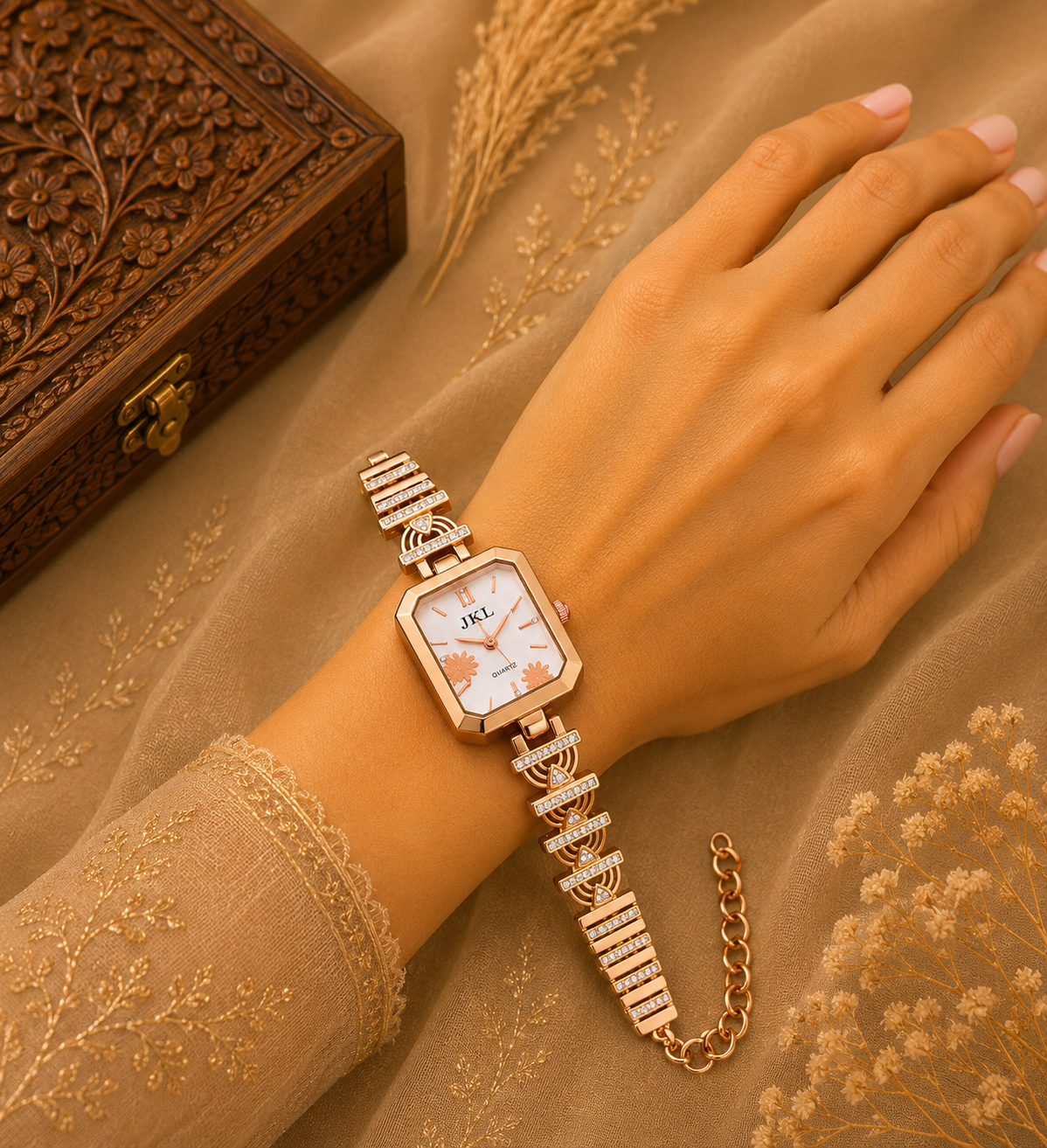 gold square watch